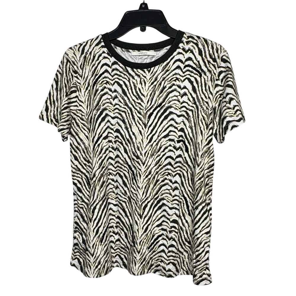 Uterque Y2K Style Short Sleeve Beaded Zebra Print Crew Neck Top Size Large